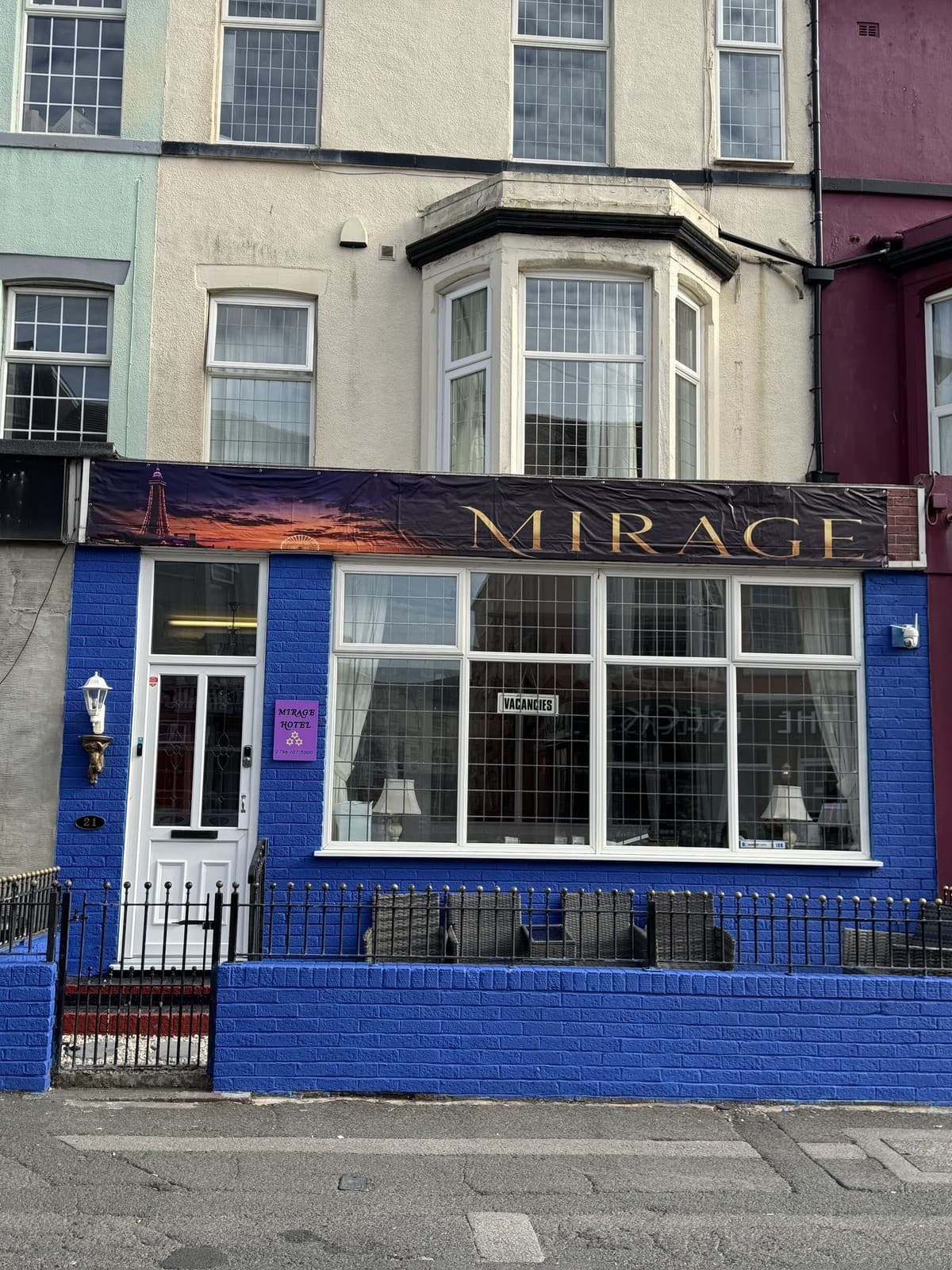 The Mirage Hotel frontage on Banks Street, Blackpool